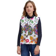 Butterflies, Abstract, Colorful, Floral, Flowers Kid s Button Up Puffer Vest	