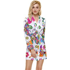 Butterflies, Abstract, Colorful, Floral, Flowers Long Sleeve Satin Robe by kyorashop23