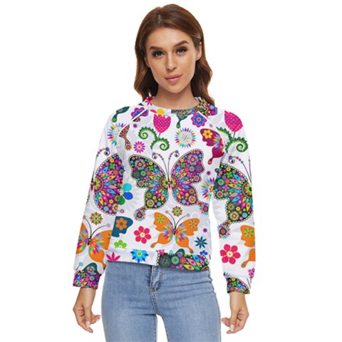 Butterflies, Abstract, Colorful, Floral, Flowers Women s Long Sleeve Raglan T-shirt by kyorashop23