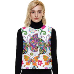 Butterflies, Abstract, Colorful, Floral, Flowers Women s Button Up Puffer Vest by kyorashop23