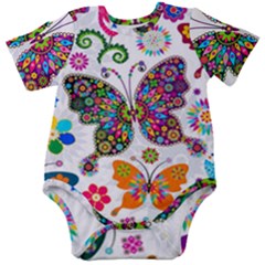 Butterflies, Abstract, Colorful, Floral, Flowers Baby Short Sleeve Bodysuit by kyorashop23