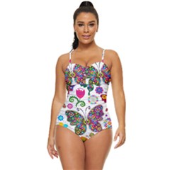 Butterflies, Abstract, Colorful, Floral, Flowers Retro Full Coverage Swimsuit by kyorashop23