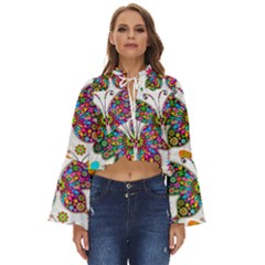 Butterflies, Abstract, Colorful, Floral, Flowers Boho Long Bell Sleeve Top