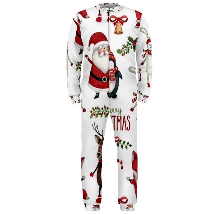 Christmas Characters Pattern, Xmas Backgrounds OnePiece Jumpsuit (Men)