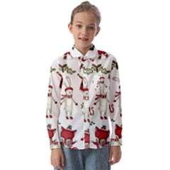 Christmas Characters Pattern, Xmas Backgrounds Kids  Long Sleeve Shirt by kyorashop23