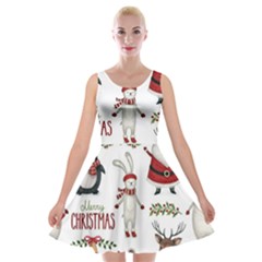 Christmas Characters Pattern, Xmas Backgrounds Velvet Skater Dress