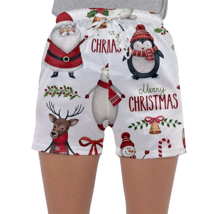 Christmas Characters Pattern, Xmas Backgrounds Sleepwear Shorts