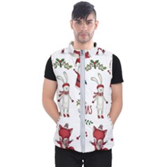 Christmas Characters Pattern, Xmas Backgrounds Men s Puffer Vest