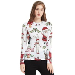 Christmas Characters Pattern, Xmas Backgrounds Women s Long Sleeve Rash Guard by kyorashop23