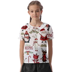 Christmas Characters Pattern, Xmas Backgrounds Kids  Frill Chiffon Blouse by kyorashop23