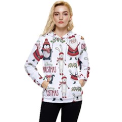 Christmas Characters Pattern, Xmas Backgrounds Women s Lightweight Drawstring Hoodie by kyorashop23