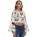 Christmas Characters Pattern, Xmas Backgrounds Boho Long Bell Sleeve Top View3