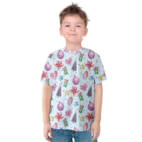 Christmas Decorations Pattern, Xmas Backgrounds Kids  Cotton T-shirt by kyorashop23