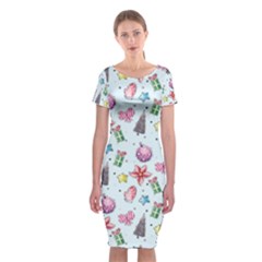 Christmas Decorations Pattern, Xmas Backgrounds Classic Short Sleeve Midi Dress