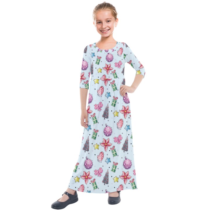 Christmas Decorations Pattern, Xmas Backgrounds Kids  Quarter Sleeve Maxi Dress