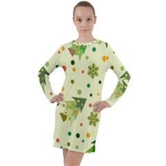 Christmas Pattern Background Seamless Long Sleeve Hoodie Dress