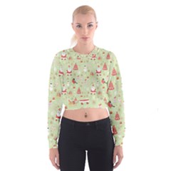 Christmas Pattern, Christmas Tree, Santa Cropped Sweatshirt