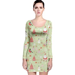 Christmas Pattern, Christmas Tree, Santa Long Sleeve Velvet Bodycon Dress