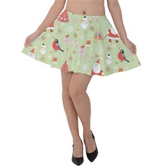 Christmas Pattern, Christmas Tree, Santa Velvet Skater Skirt