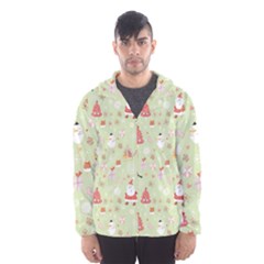 Christmas Pattern, Christmas Tree, Santa Men s Hooded Windbreaker