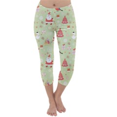 Christmas Pattern, Christmas Tree, Santa Capri Winter Leggings 