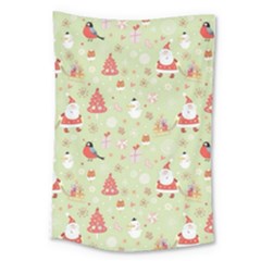 Christmas Pattern, Christmas Tree, Santa Large Tapestry