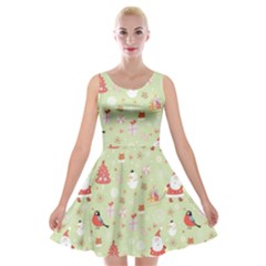 Christmas Pattern, Christmas Tree, Santa Velvet Skater Dress