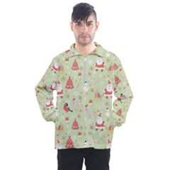 Christmas Pattern, Christmas Tree, Santa Men s Half Zip Pullover