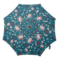 Christmas Pattern, Pattern, Christmas, Santa, Blue Hook Handle Umbrellas (small)