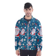 Christmas Pattern, Pattern, Christmas, Santa, Blue Men s Windbreaker