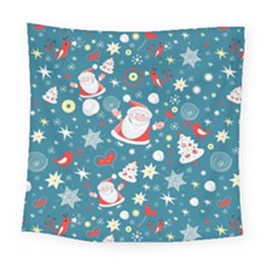 Christmas Pattern, Pattern, Christmas, Santa, Blue Square Tapestry (large)