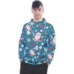 Christmas Pattern, Pattern, Christmas, Santa, Blue Men s Pullover Hoodie