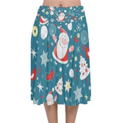 Christmas Pattern, Pattern, Christmas, Santa, Blue Velvet Flared Midi Skirt