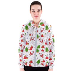 Christmas Pattern, Pattern, Christmas, Trees, Santa Women s Zipper Hoodie