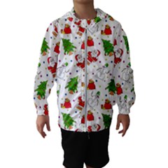 Christmas Pattern, Pattern, Christmas, Trees, Santa Kids  Hooded Windbreaker