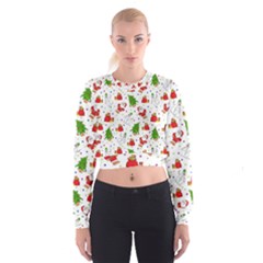 Christmas Pattern, Pattern, Christmas, Trees, Santa Cropped Sweatshirt