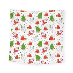 Christmas Pattern, Pattern, Christmas, Trees, Santa Square Tapestry (small)