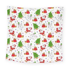 Christmas Pattern, Pattern, Christmas, Trees, Santa Square Tapestry (large)