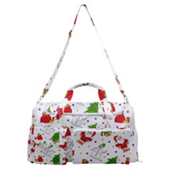 Christmas Pattern, Pattern, Christmas, Trees, Santa Sports Gym Duffle Bag With Shoe Compartment by kyorashop23