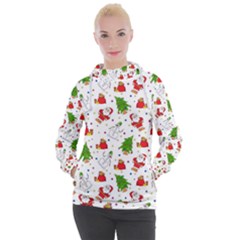 Christmas Pattern, Pattern, Christmas, Trees, Santa Women s Hooded Pullover