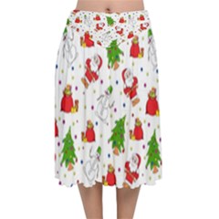 Christmas Pattern, Pattern, Christmas, Trees, Santa Velvet Flared Midi Skirt