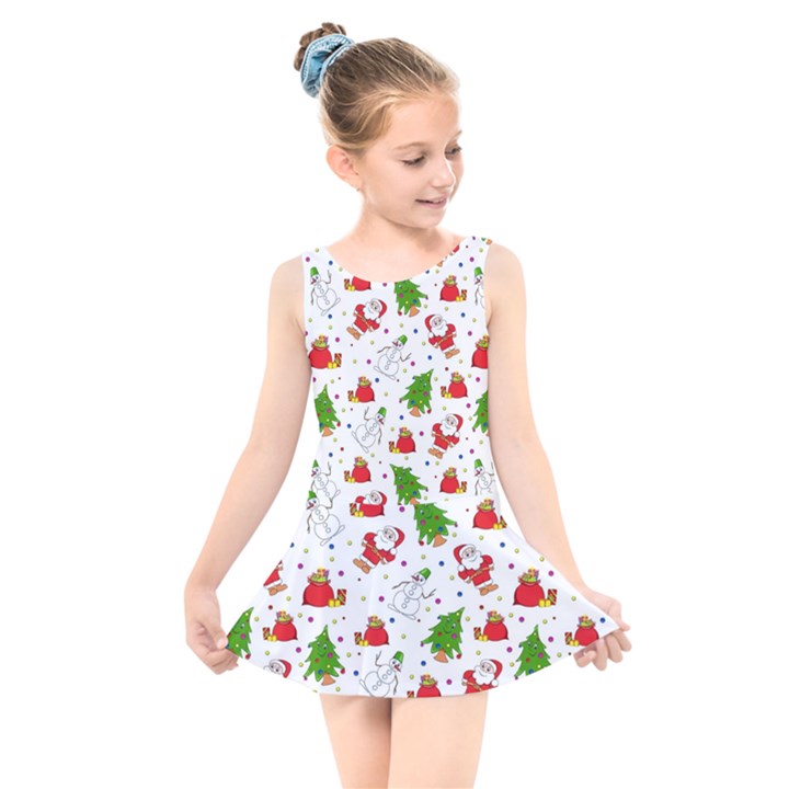 Christmas Pattern, Pattern, Christmas, Trees, Santa Kids  Skater Dress Swimsuit