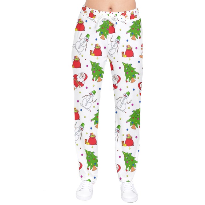 Christmas Pattern, Pattern, Christmas, Trees, Santa Women Velvet Drawstring Pants