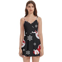 Christmas Texture, Retro Background With Snowmen Body Wrap Sleeveless V-neck Mini Dress