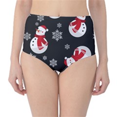 Christmas Texture, Retro Background With Snowmen Classic High-waist Bikini Bottoms by kyorashop23