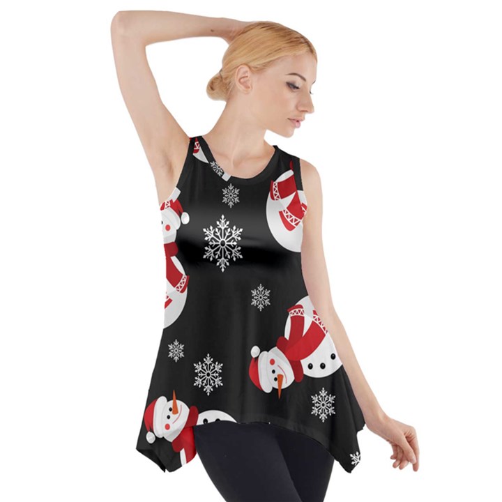 Christmas Texture, Retro Background With Snowmen Side Drop Tank Tunic