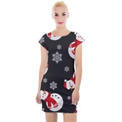 Christmas Texture, Retro Background With Snowmen Cap Sleeve Bodycon Dress by kyorashop23