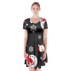 Christmas Texture, Retro Background With Snowmen Short Sleeve V-neck Flare Dress by kyorashop23