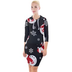 Christmas Texture, Retro Background With Snowmen Quarter Sleeve Hood Bodycon Dress by kyorashop23