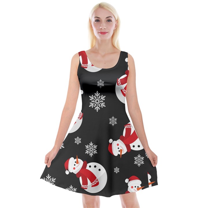 Christmas Texture, Retro Background With Snowmen Reversible Velvet Sleeveless Dress